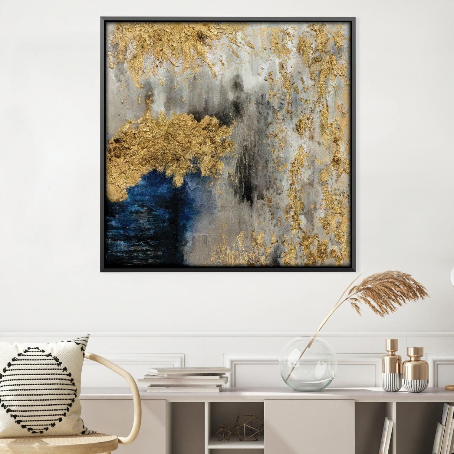 Abstract Waves of Gold Oil Painting - Image 2