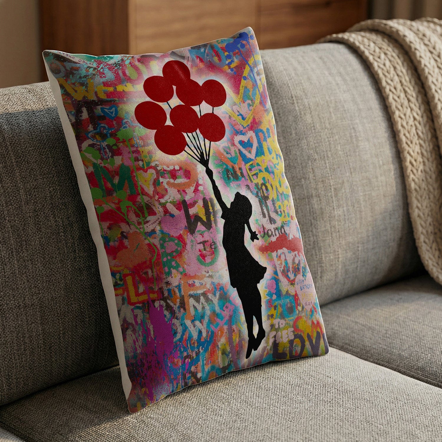 Banksy Balloon Girl Graffiti Cushion - Image 2