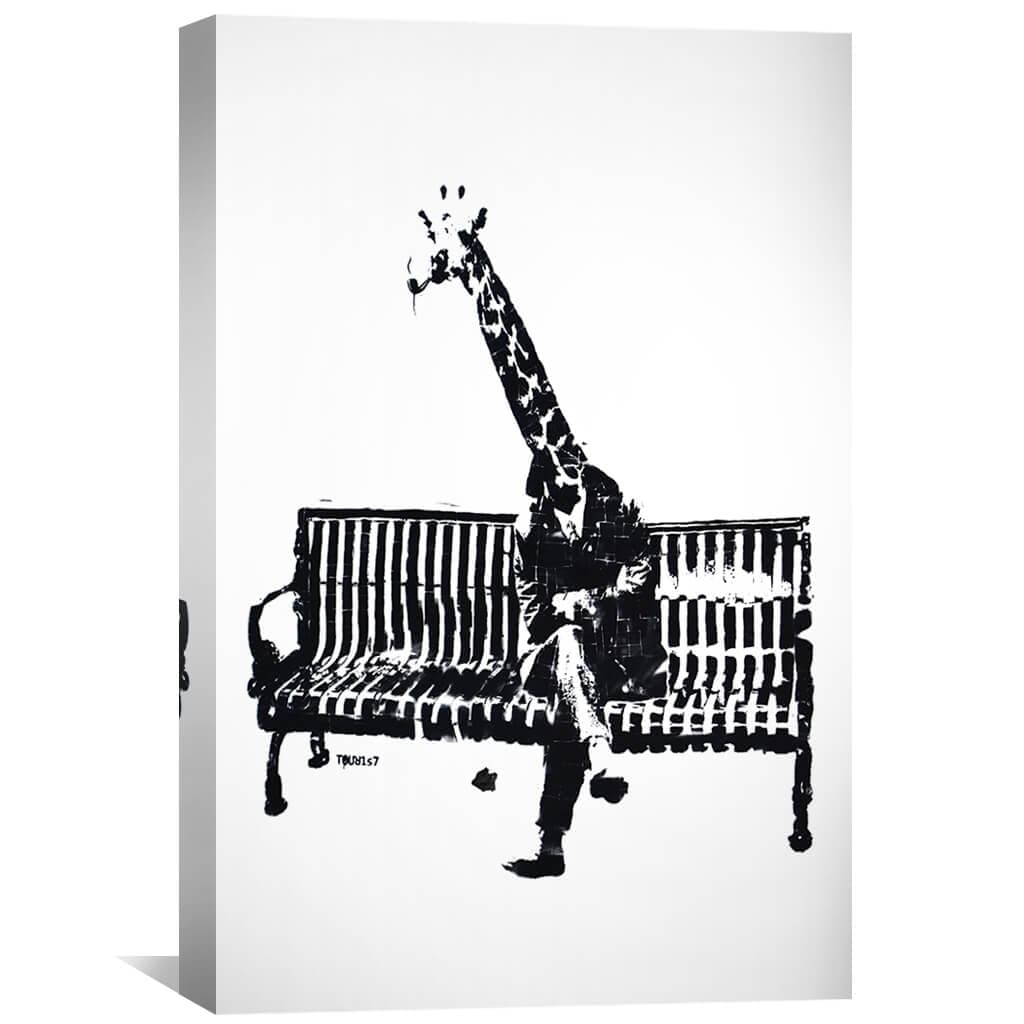 Banksy Giraffe on a Bench Canvas - Image 2