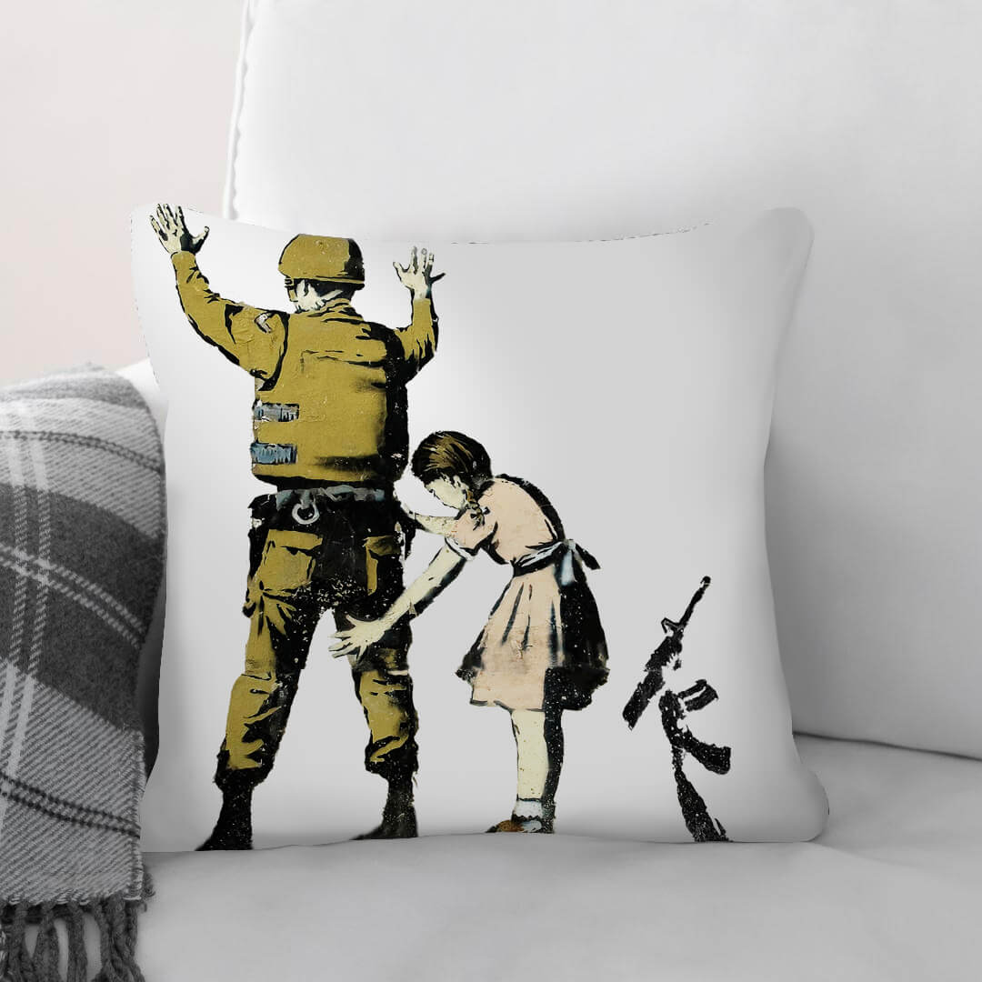 Banksy Girl And Soldier Cushion - Image 2