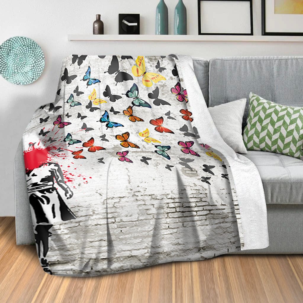 Banksy Girl Shooting Butterflies. Blanket - Image 2