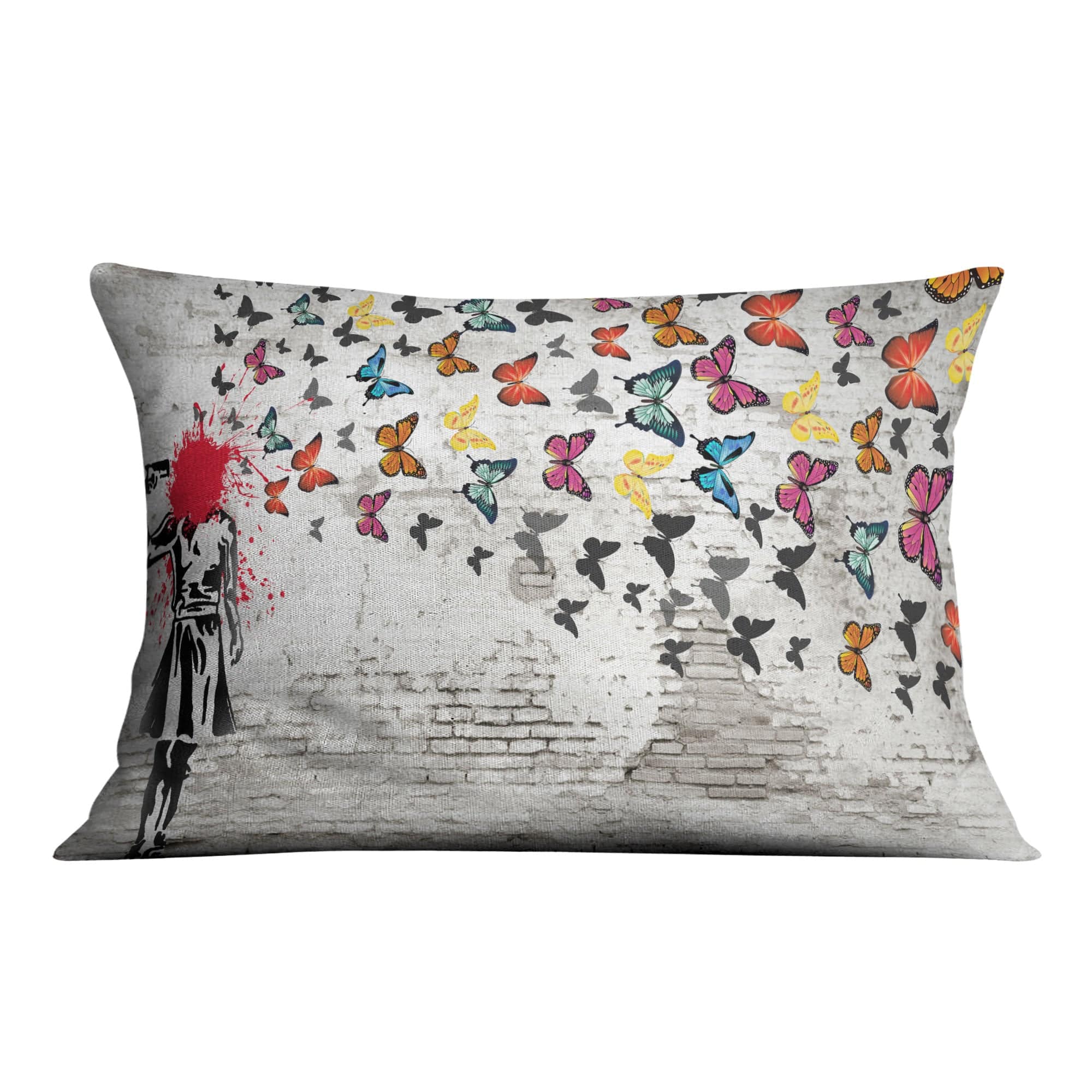 Banksy Girl Shooting Butterflies Cushion. - Image 3