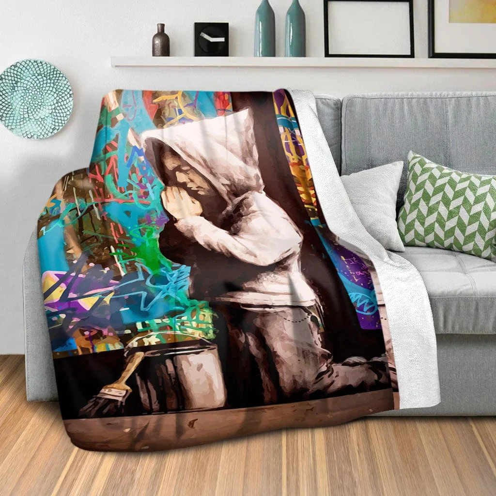 Banksy Graffiti Pray Blanket - Image 2