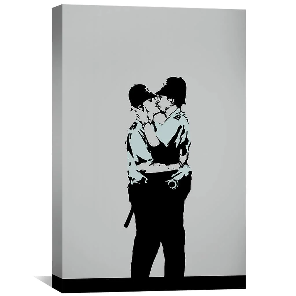 Banksy Kissing Coppers Canvas - Image 2