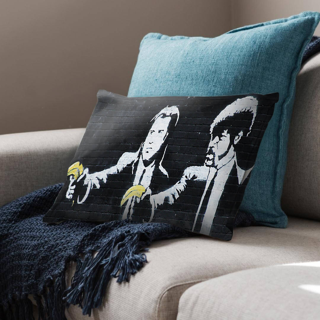 Banksy Pulp Fiction Banana Guns Cushion - Image 2