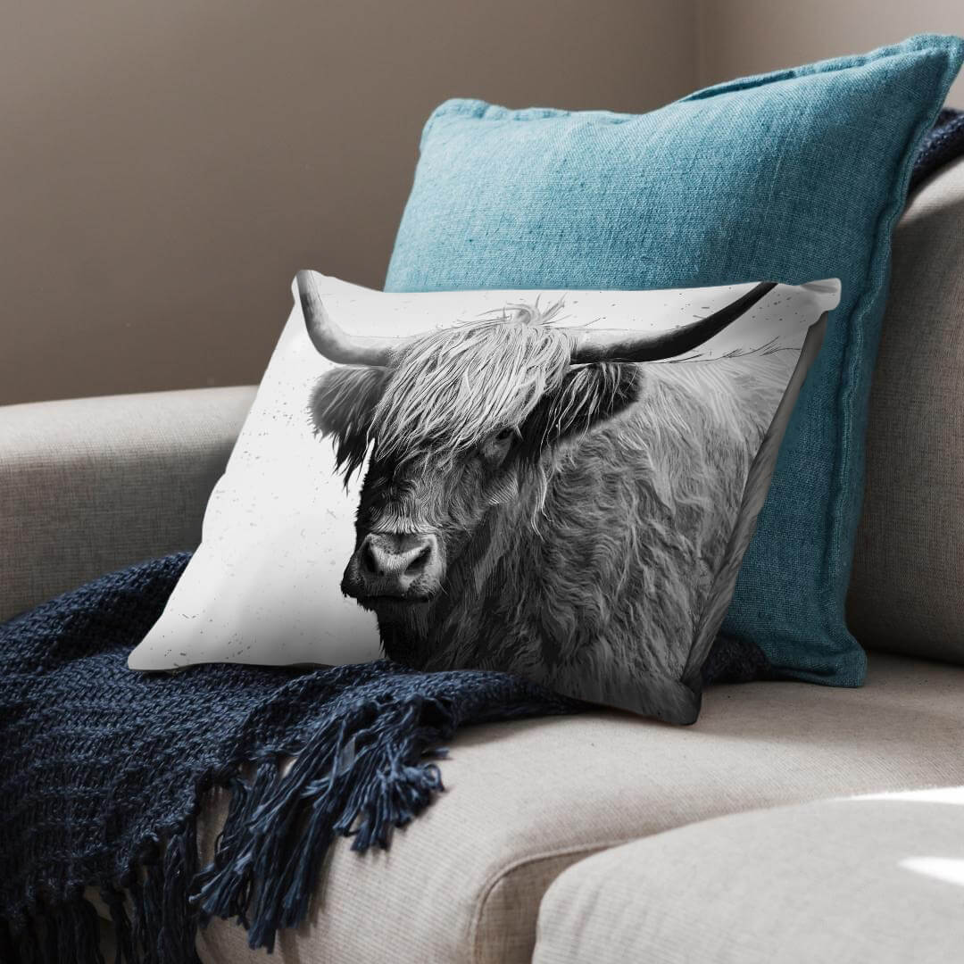 Black and White Highland Cow Cushion - Image 2