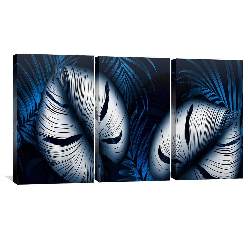 Blue and White Leaves Canvas - Image 2