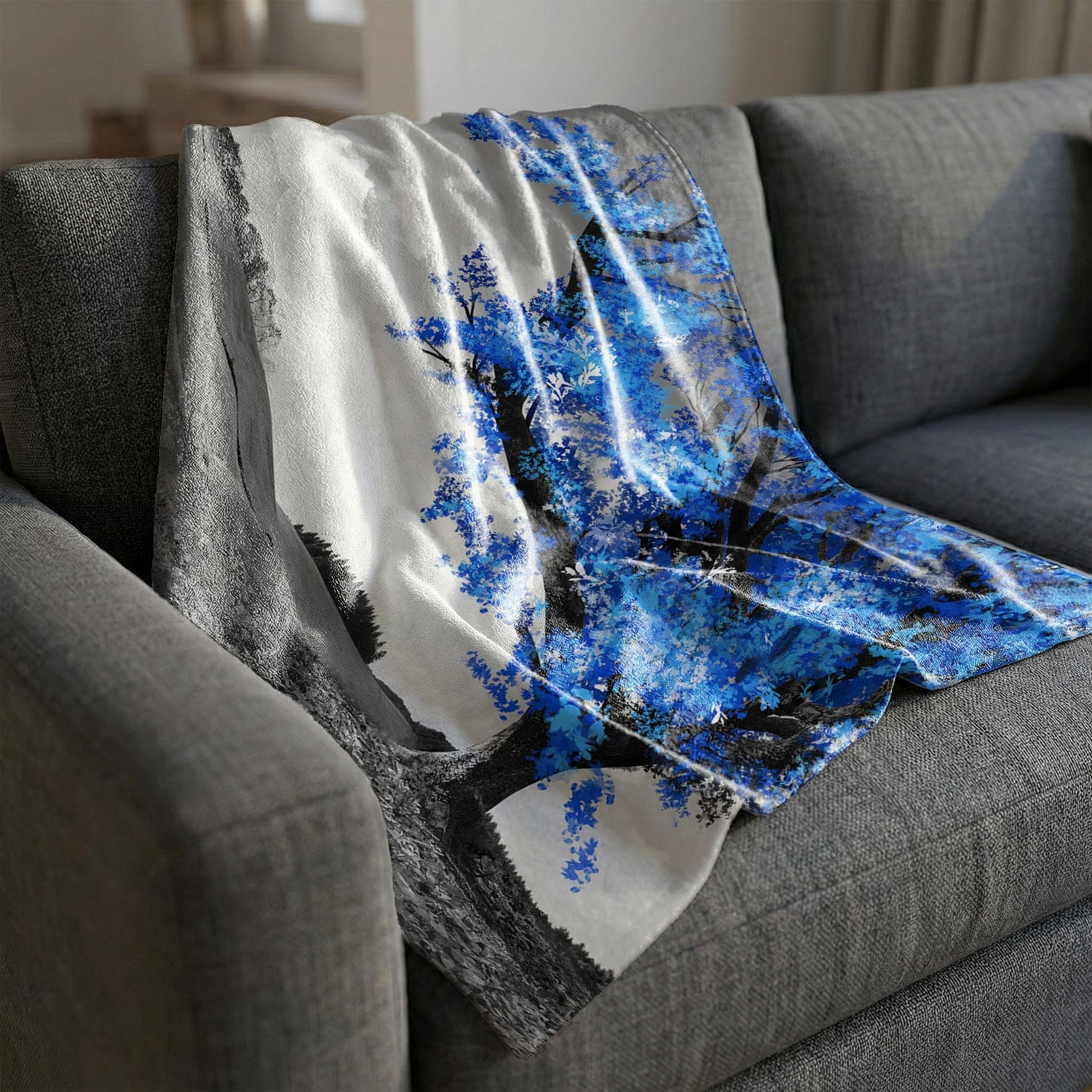 Blue Tree in the Grey Landscape Blanket - Image 2