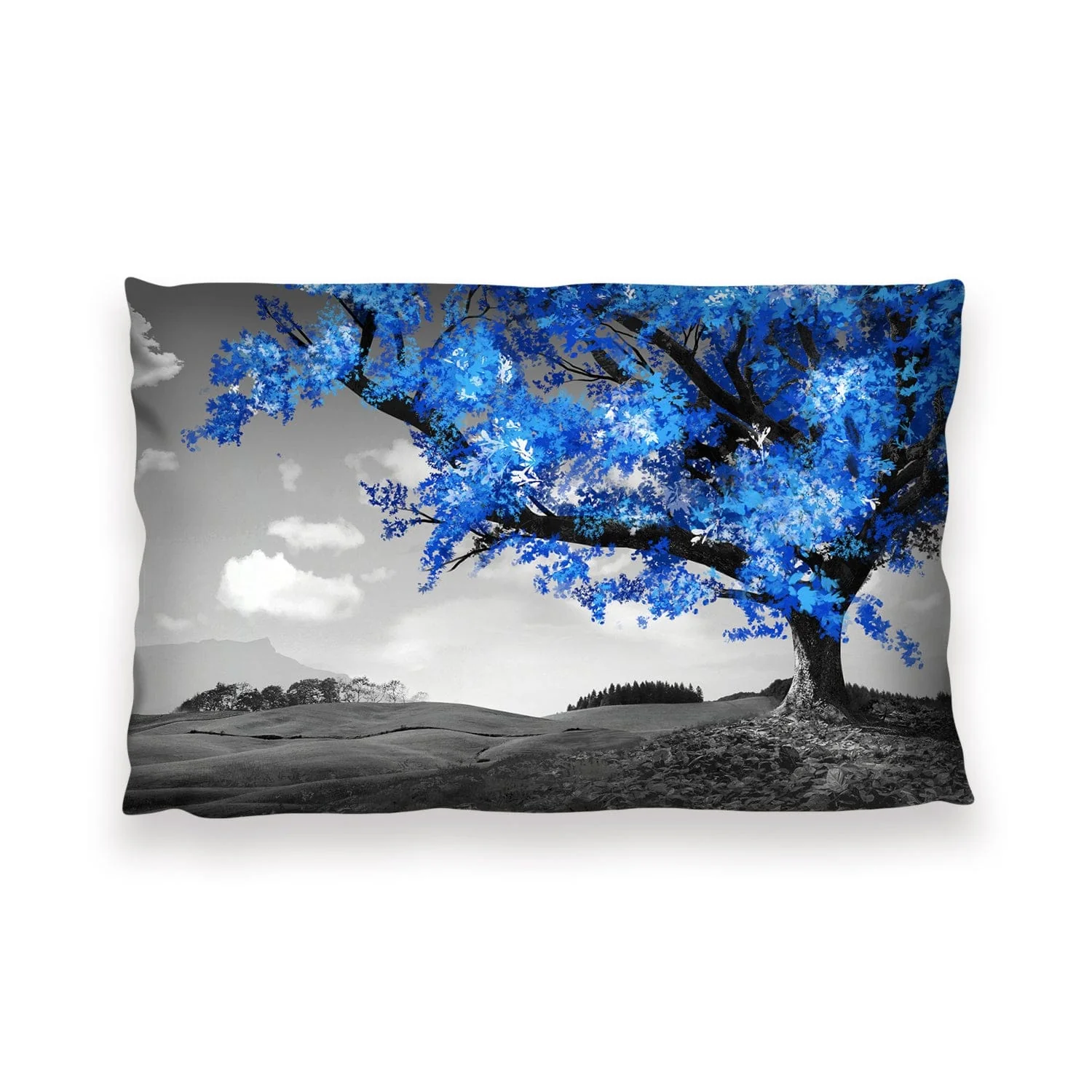 Blue Tree in the Grey Landscape Cushion