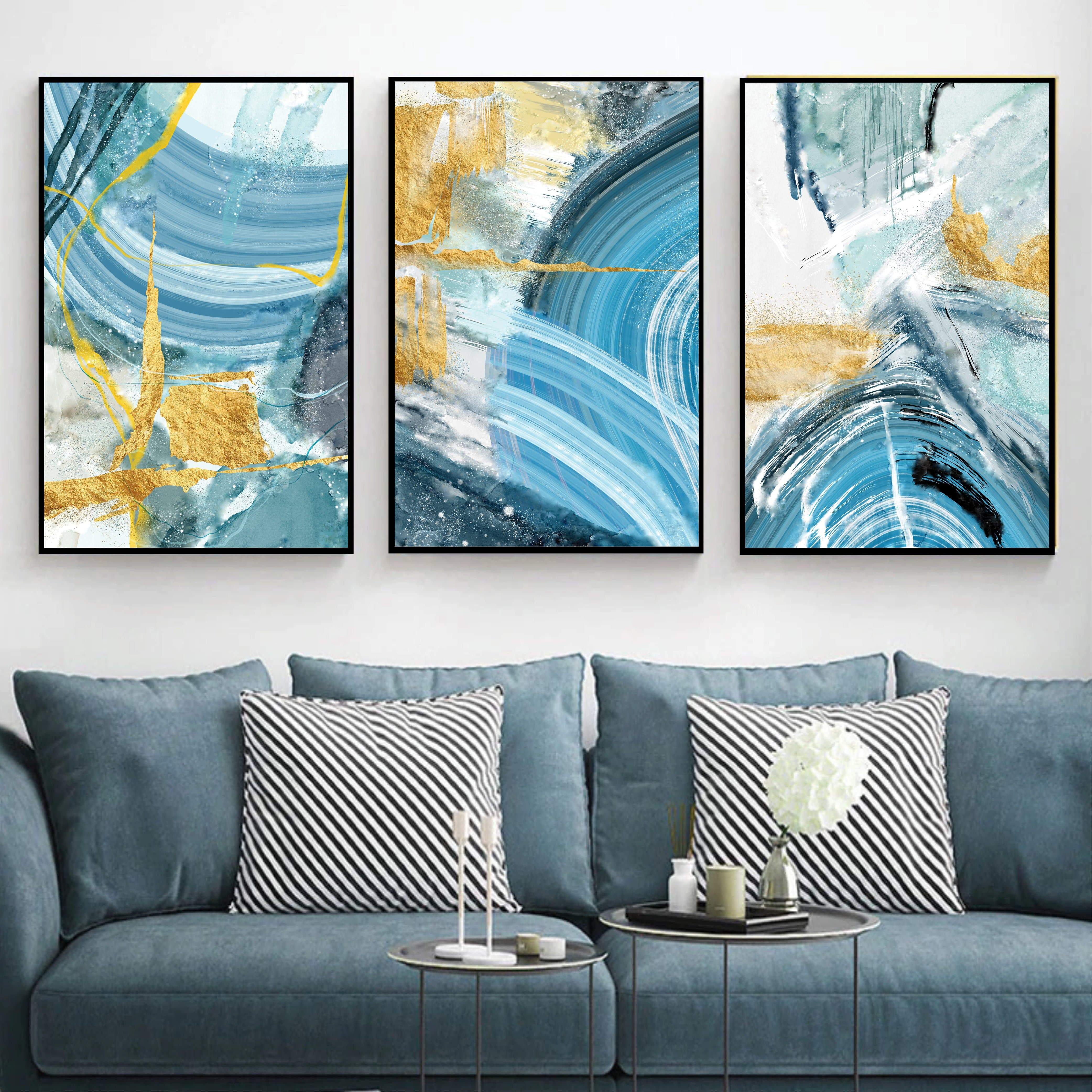 Blue Yellow Abstract Canvas - Image 3