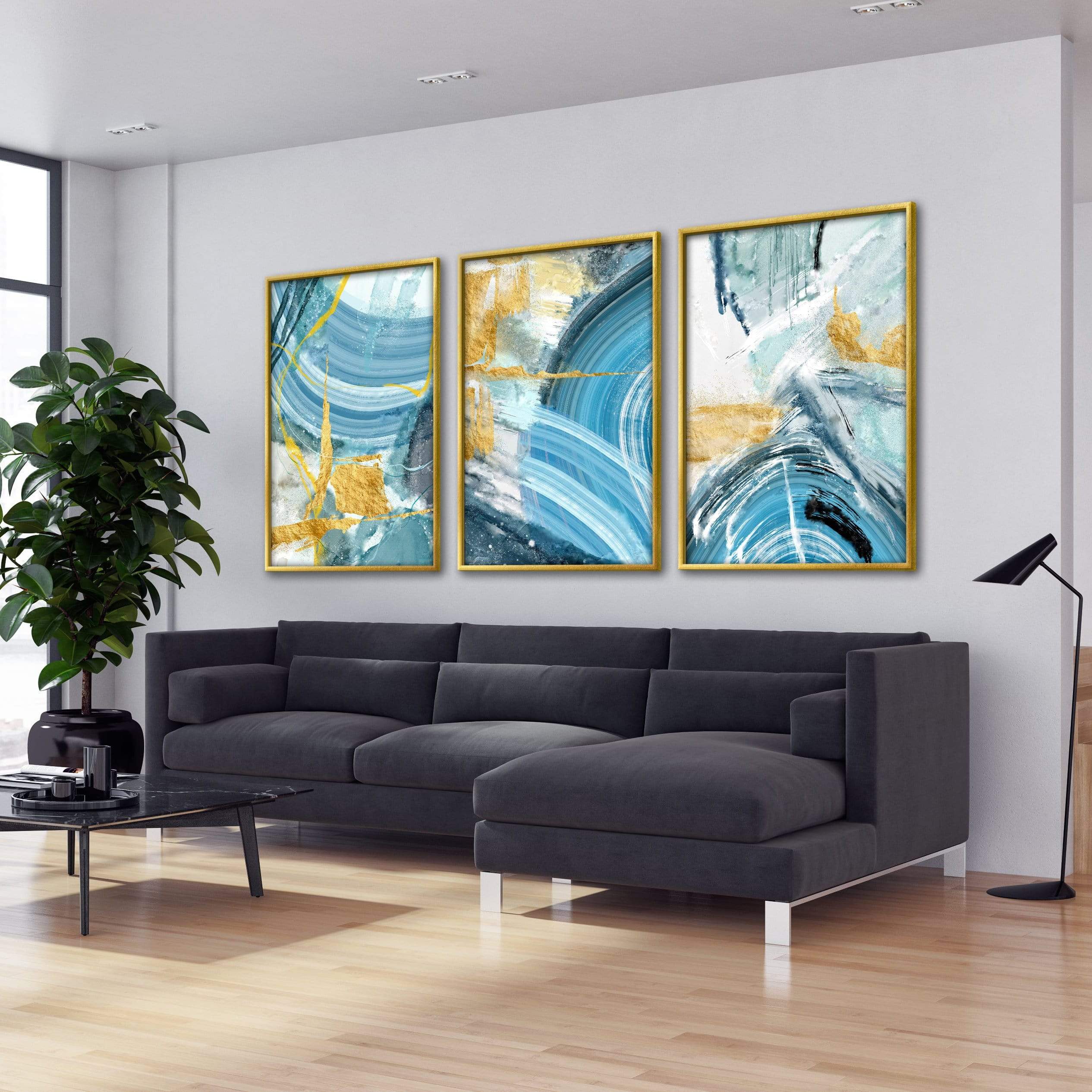 Blue Yellow Abstract Canvas - Image 4