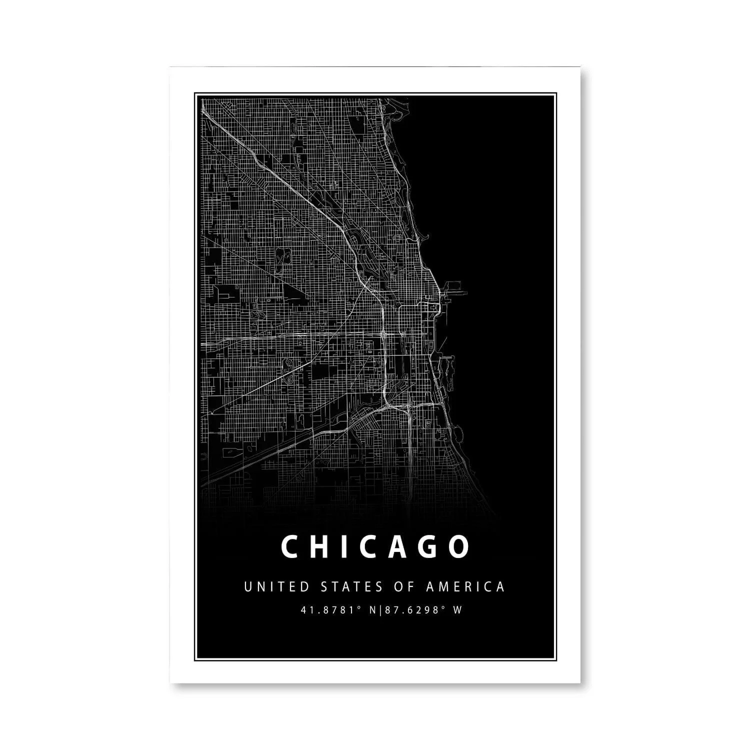 Chicago Black Map Canvas - Image 3