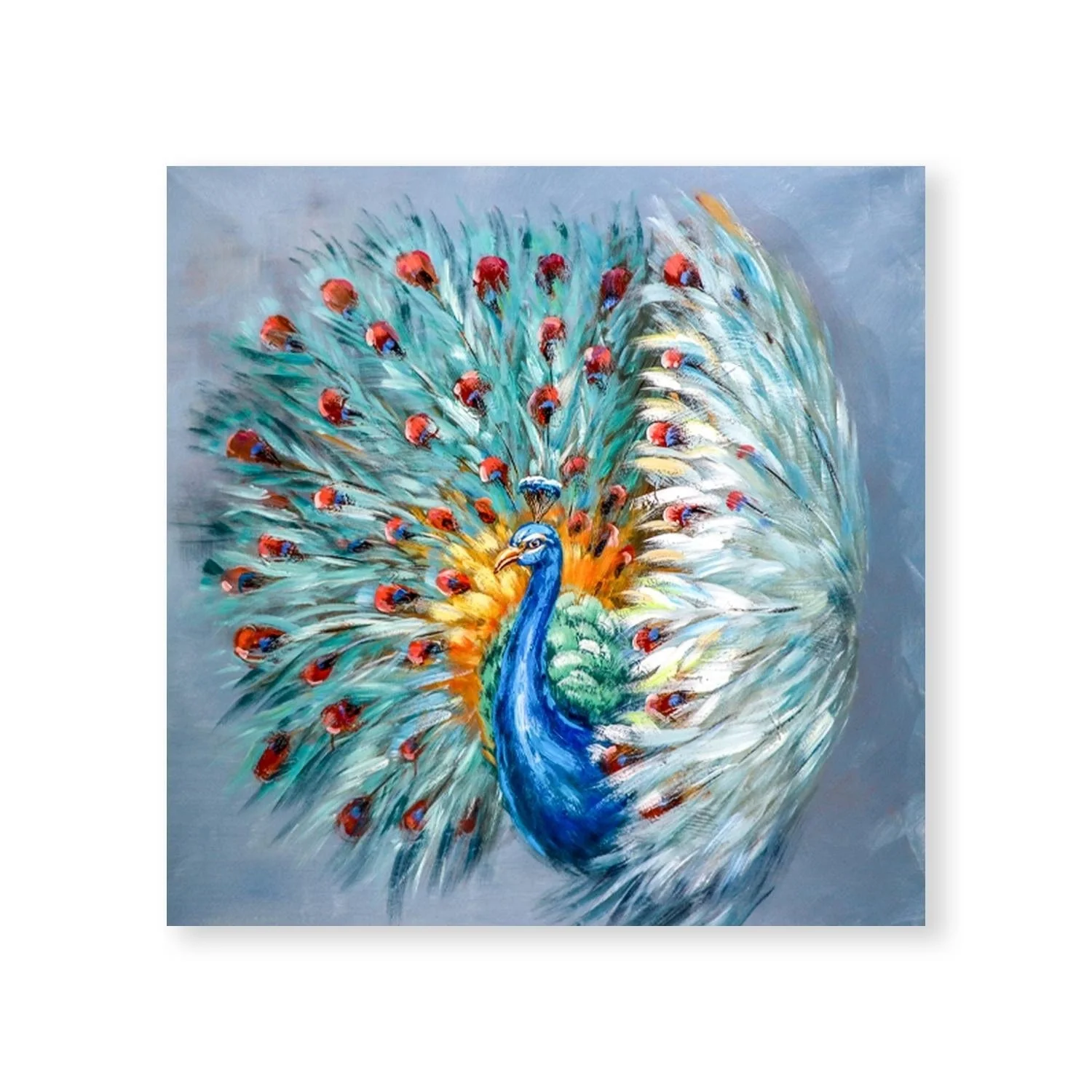 Colorful Peacock Oil Painting - Image 3