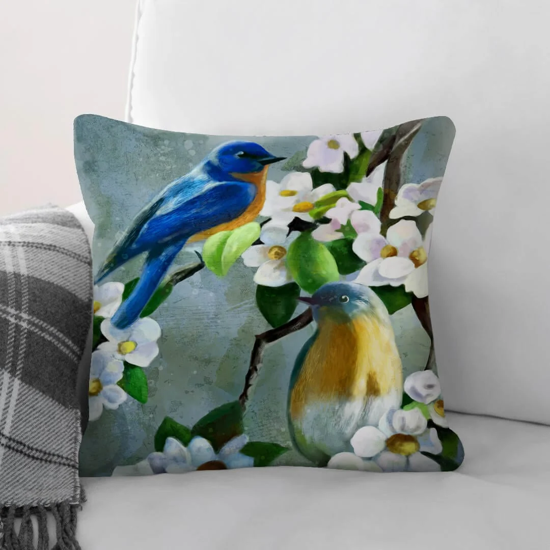 Daisy Blue Birds Cushion - Image 2