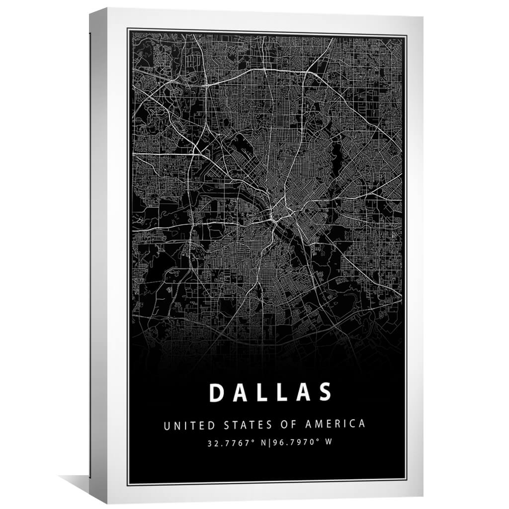 Dallas Black Map Canvas - Image 2
