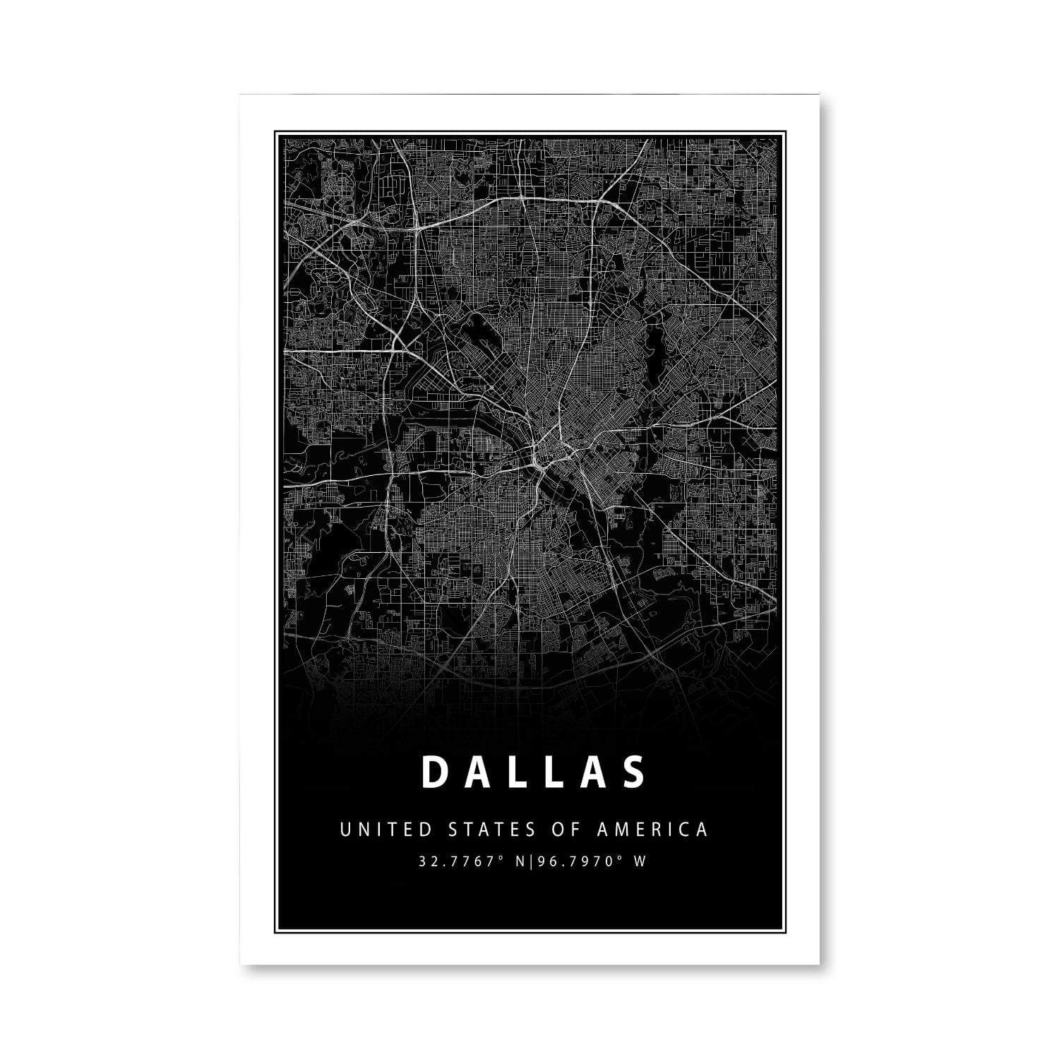 Dallas Black Map Canvas - Image 3