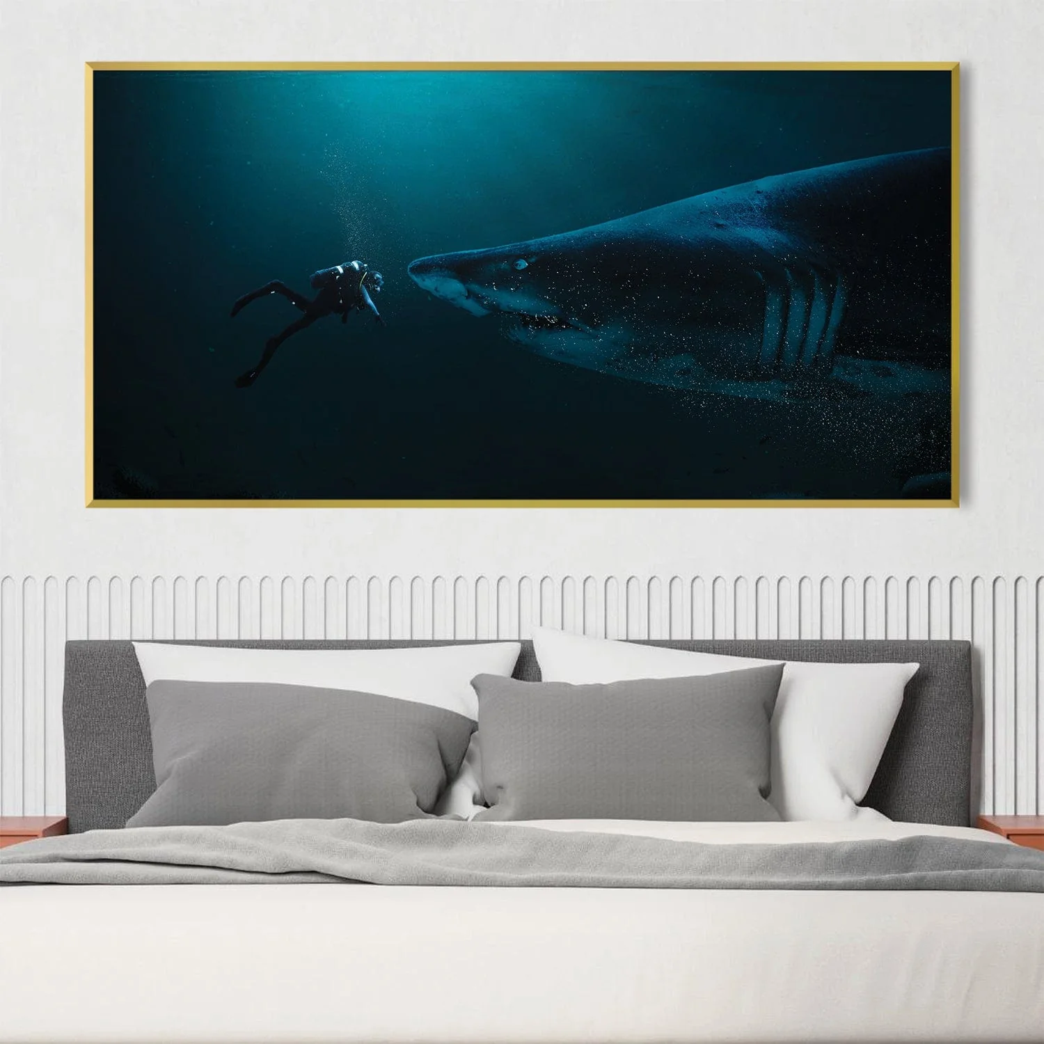 Diver and Shark Canvas - Image 2