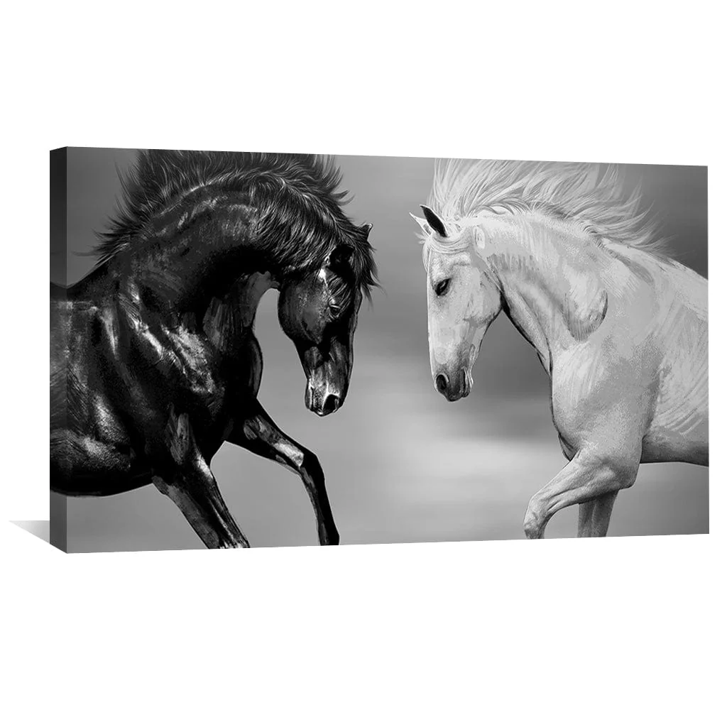 Ebony and Ivory Stallions Canvas - Image 2