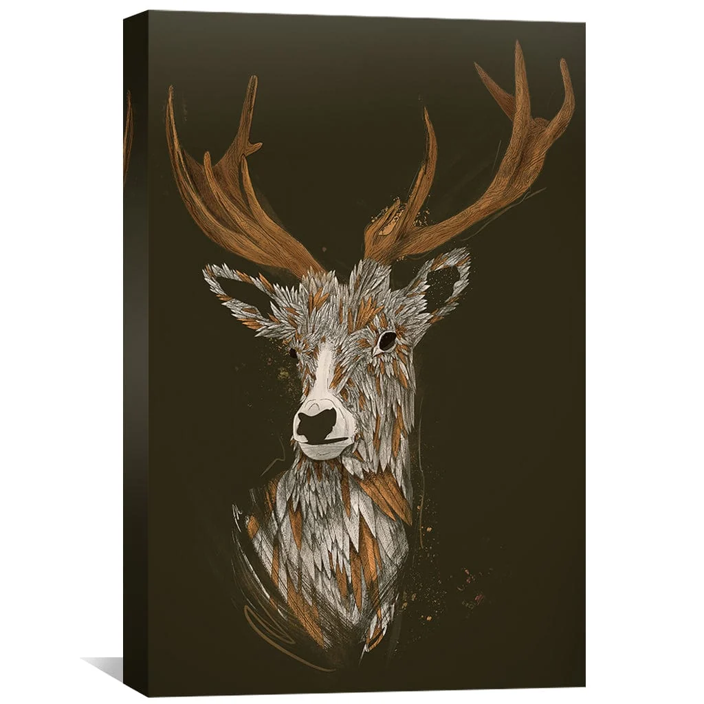 Feathered Deer Dark Canvas - Image 2
