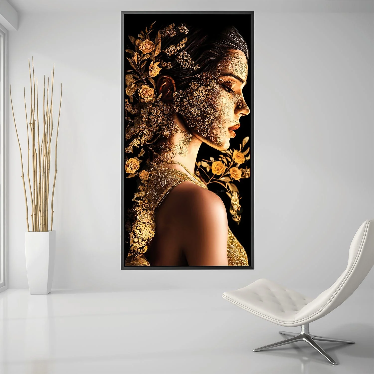 Golden Bloom Portrait Canvas - Image 3
