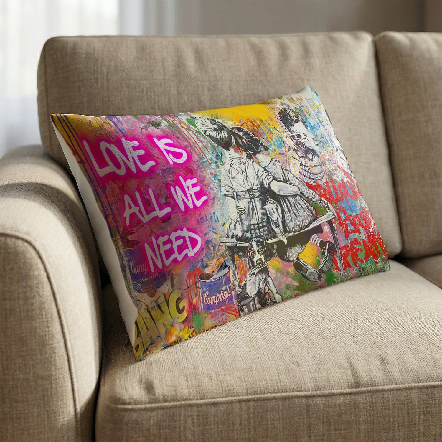 Graffiti Banksy Love Is All We Need Cushion - Image 2