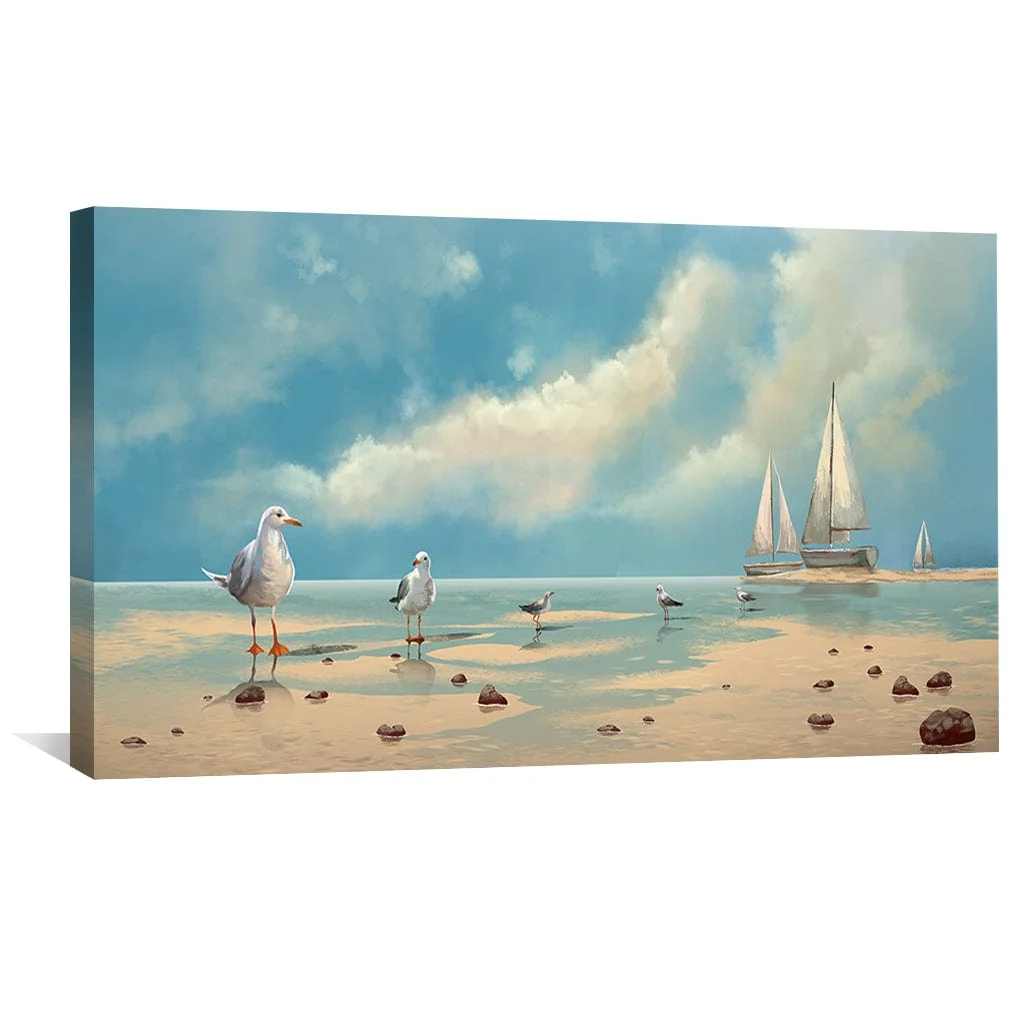 Gulls at the shore Canvas - Image 4