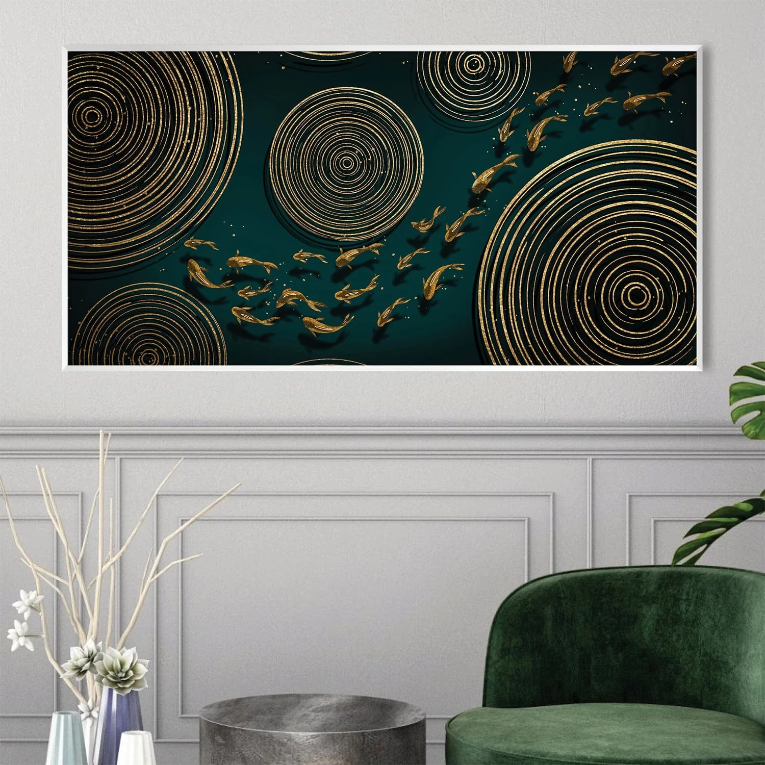 Koi Circles in Emerald Canvas - Image 3
