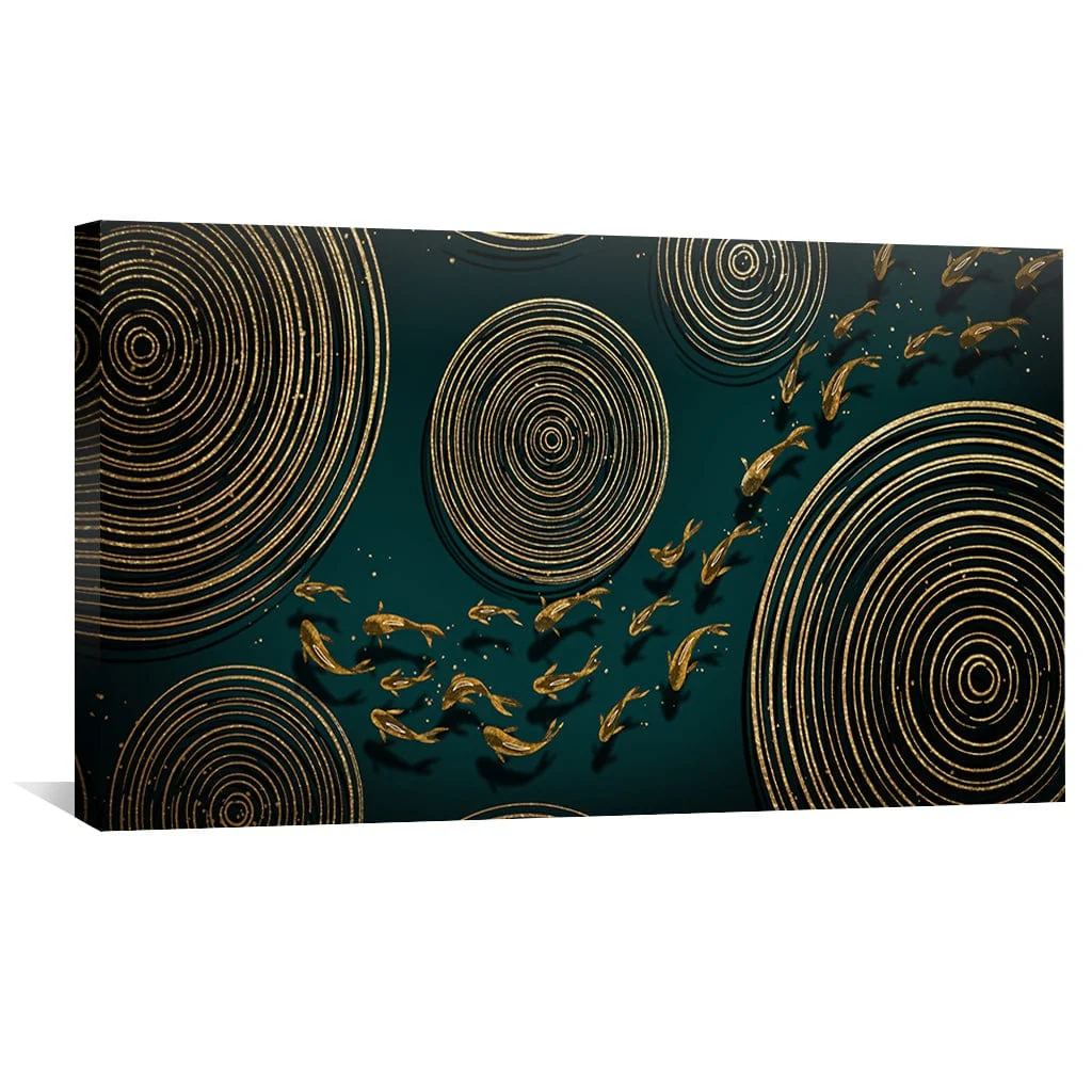 Koi Circles in Emerald Canvas - Image 4