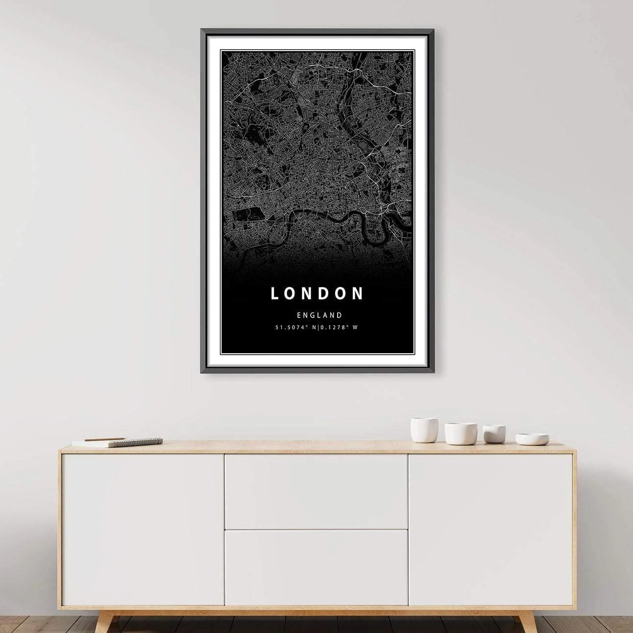 London Black Map Canvas