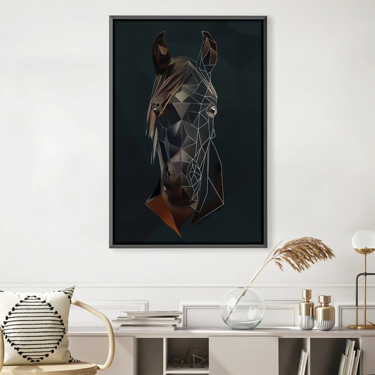 Low Poly Black Horse Dark Canvas
