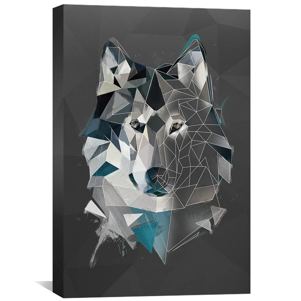 Low Poly Gray Wolf Dark Canvas - Image 2