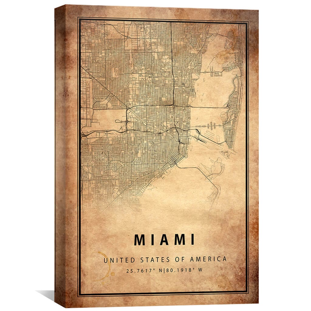 Miami Vintage Map Canvas - Image 2