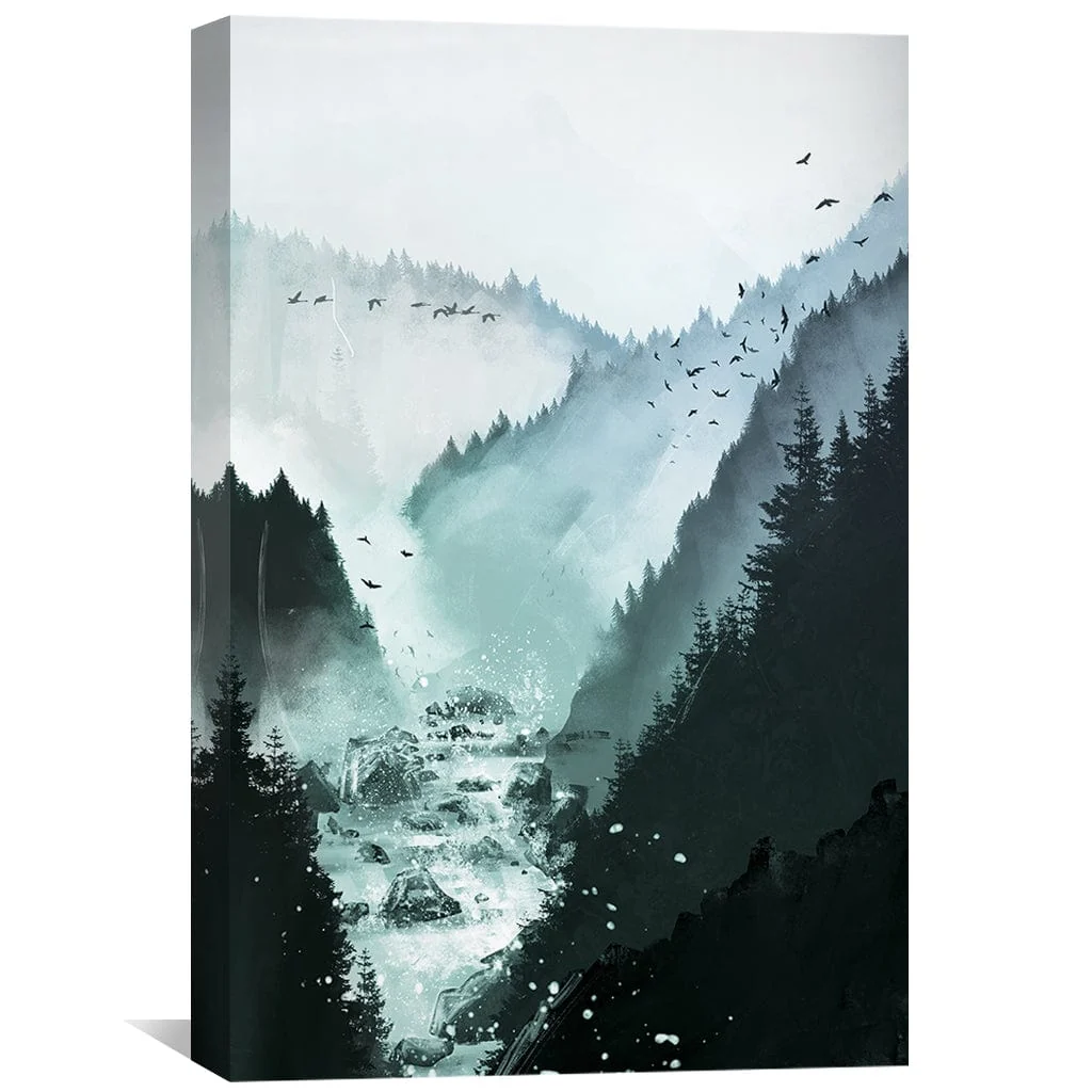 Mountains Around the Calm River Canvas - Image 2