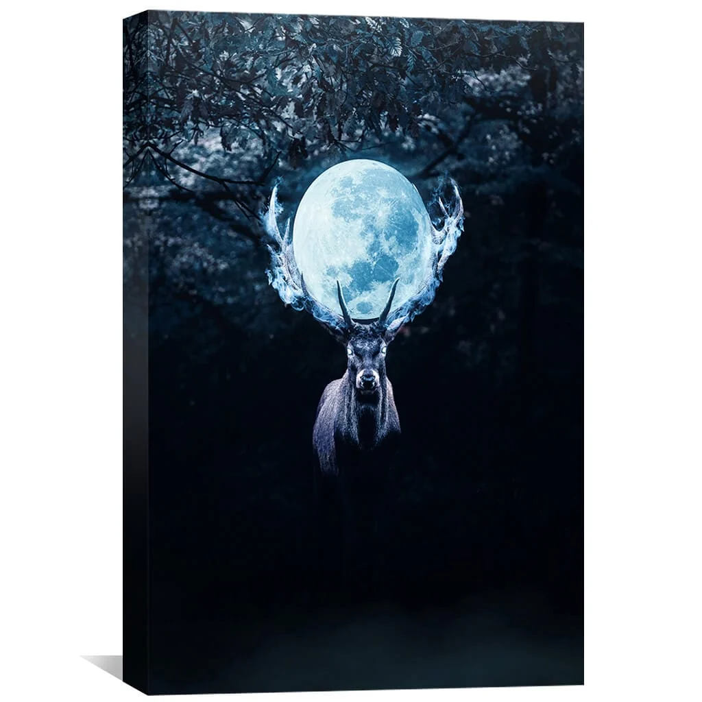 Mysterious Deer in Night Canvas - Image 2