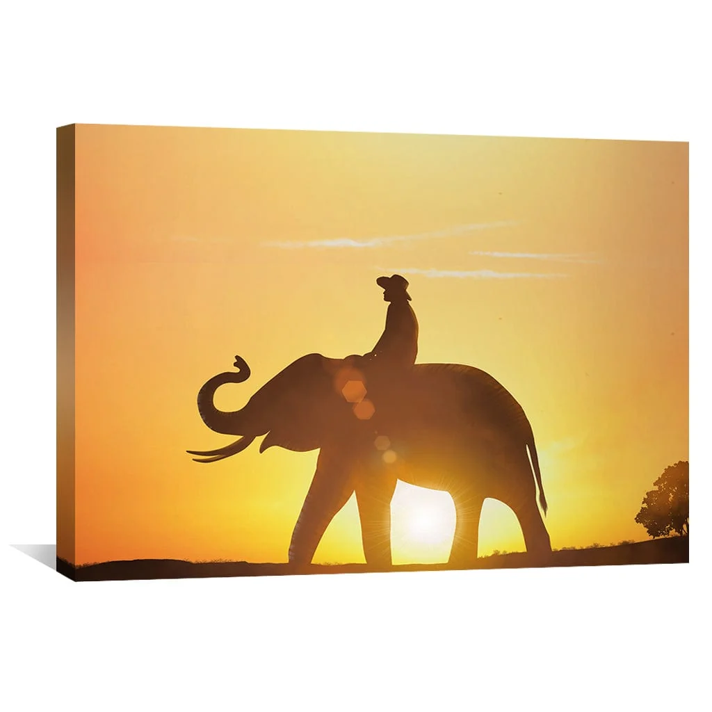 Sunset Elephant Walks Canvas - Image 2